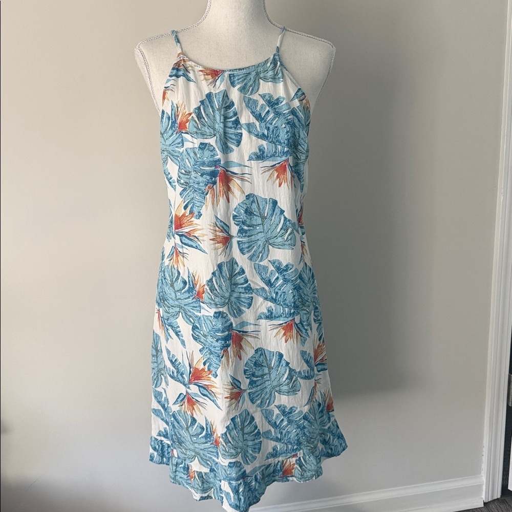 ROXY Floral Monstera Leaf Print Summer Dress Vacation edit - Size Medium
